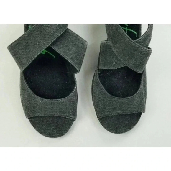 Blowfish Sz 9 Womens Charcoal Gray Denim Canvas Cross Strap Wedge Heel Slingback - Picture 5 of 12